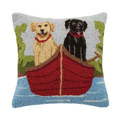 Lab Dogs On Canoe Hook Pillow
