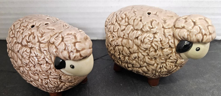2 Vintage OTAGARI Rare 4" Japan Sheep Ceramic Salt & Pepper Shakers