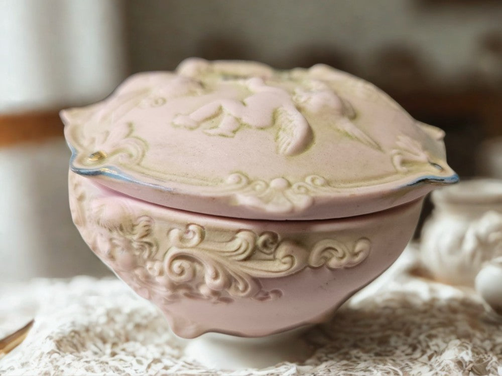 3 1/2" Two Piece Bisque Ceramic Victorian Hair Receiver - Germany