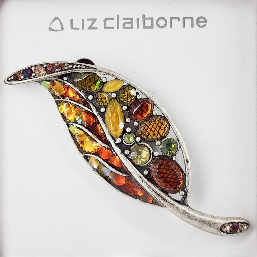 LIZ CLAIBORNE Rhinestone Leaf Brooch