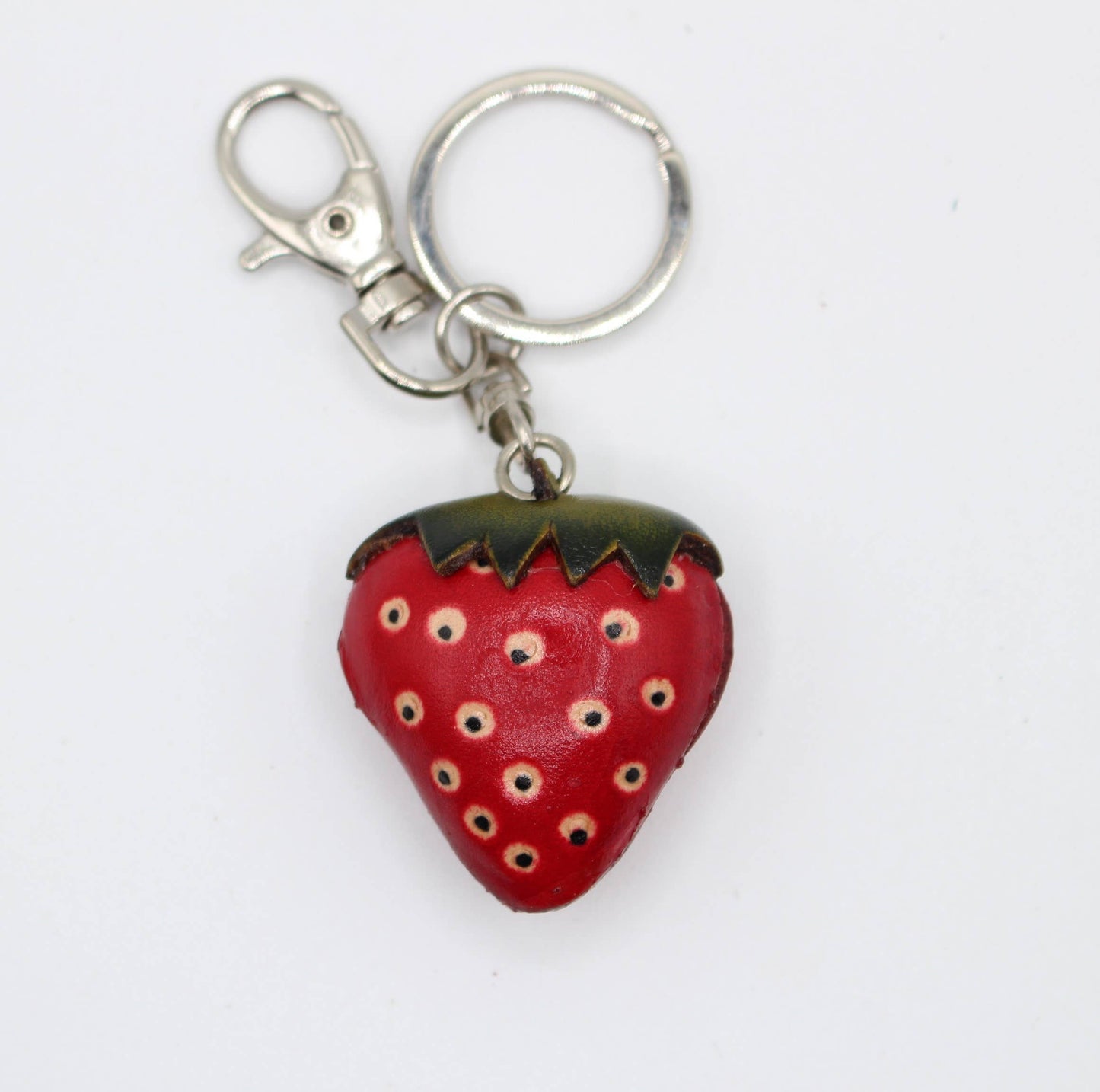 Leather strawberry key chain purse charm
