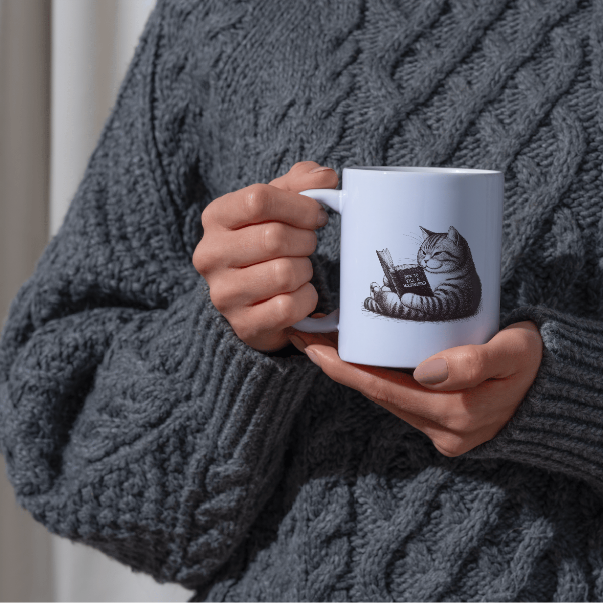 Cozy Reading Cat 11oz Ceramic Coffee Mug - Dishwasher Safe