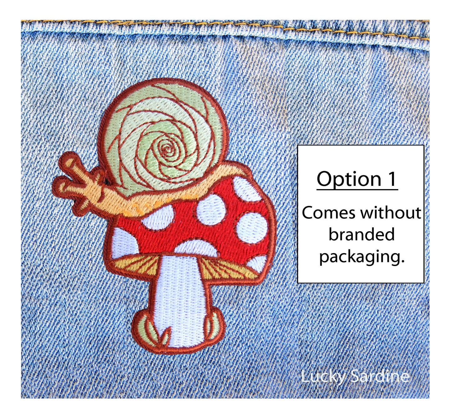 Snail On A Toadstool, Mushroom Embroidered Patch