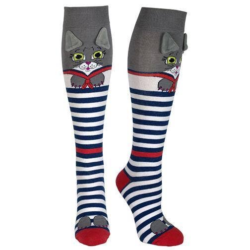 Mushka Cat Socks nautical stripes cool animals kids / adults