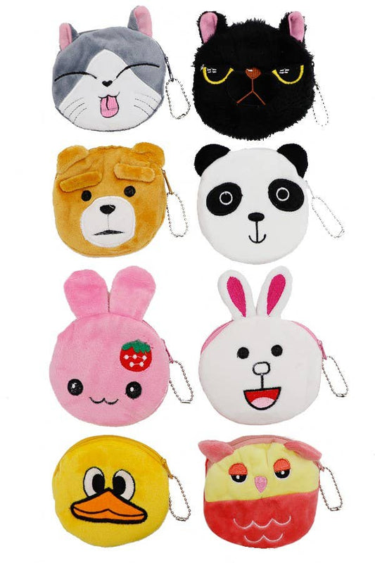 Animal Plush Zippered Coin Bag