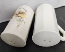 2  Ceramic Mid century Happiness Salt & Pepper Shakers w/ Handle