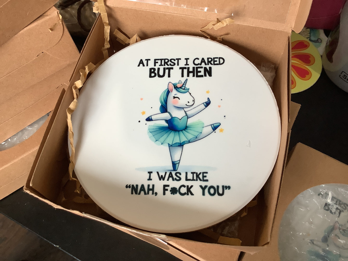 At First I Cared Round Ceramic Glossy Coaster