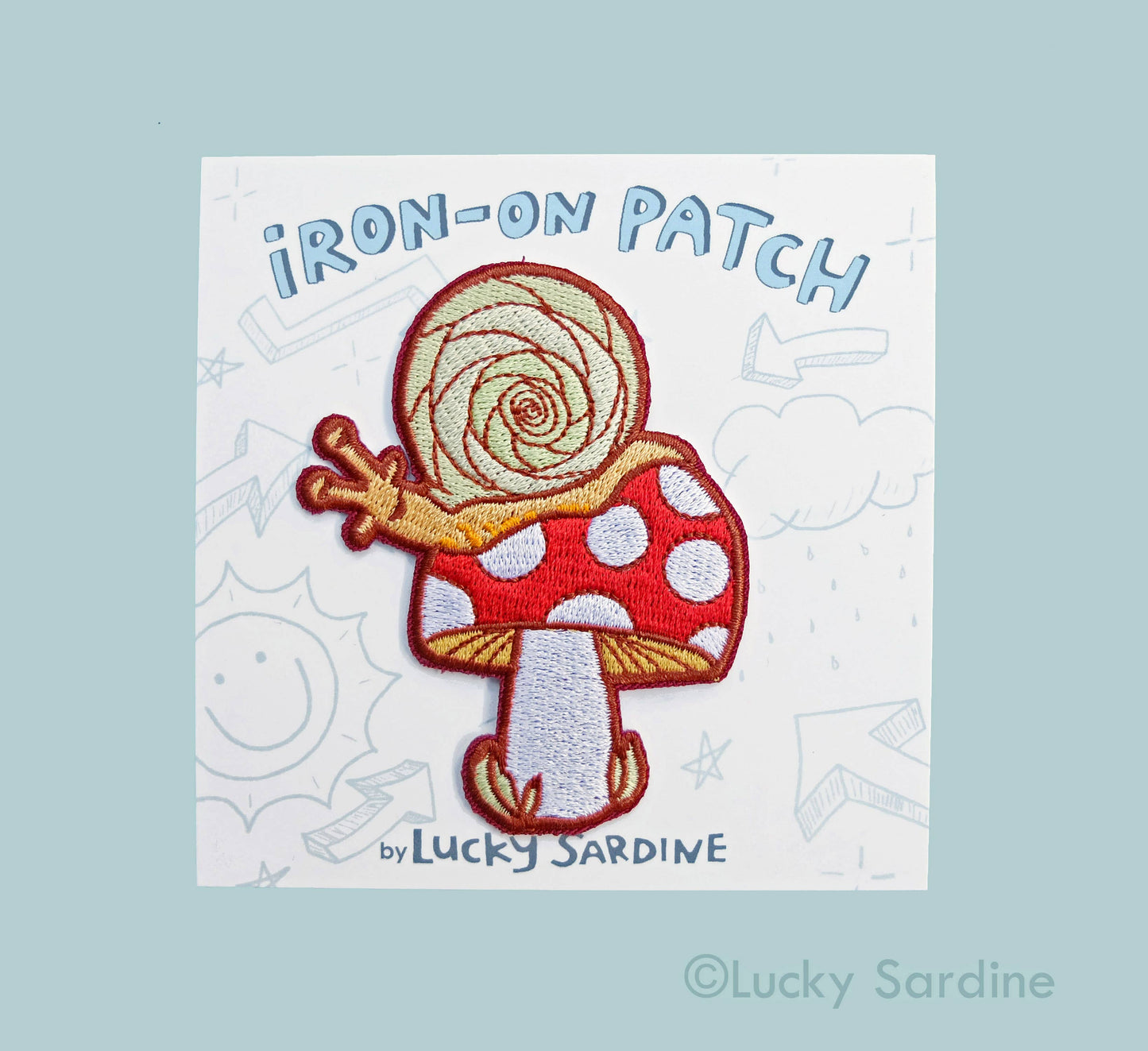 Snail On A Toadstool, Mushroom Embroidered Patch