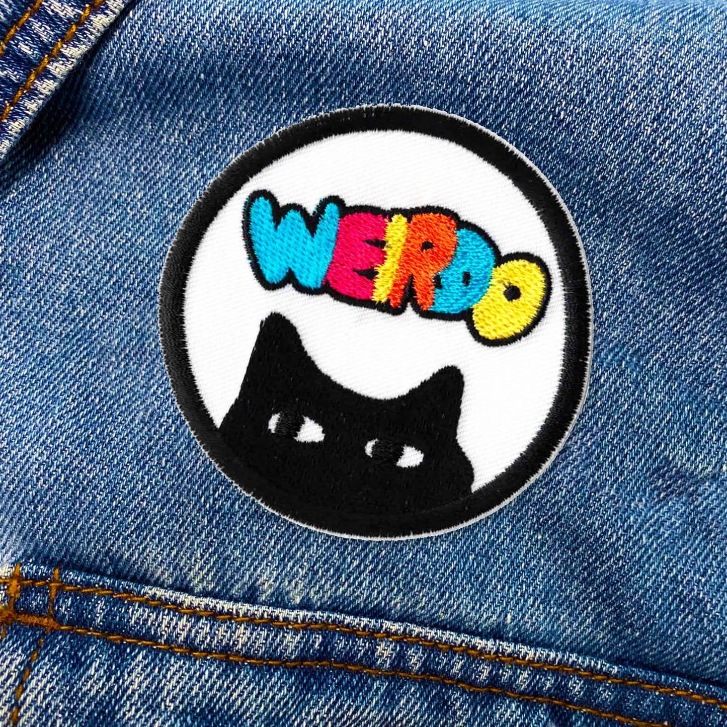 Weirdo Iron On Patch | Colorful Weirdo with Cat Iron-On Embr