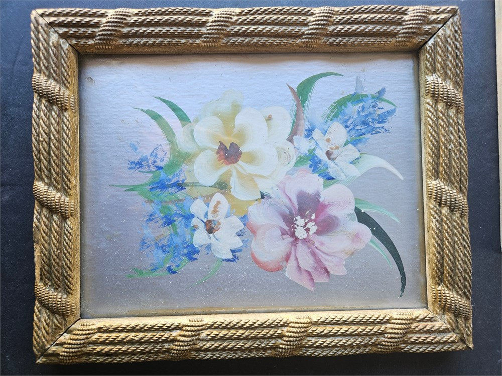 Vintage MCM Hand Painted Floral Art