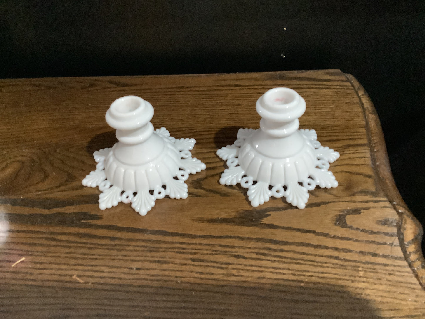 Westmoreland Ring and Petal Milk Glass Candle Holders