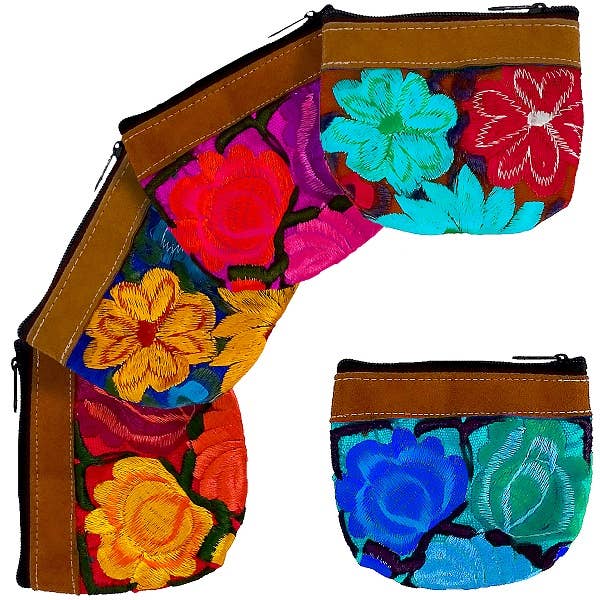 Embroidered Floral Vegan Leather "Mili" Coin Purse Pouch