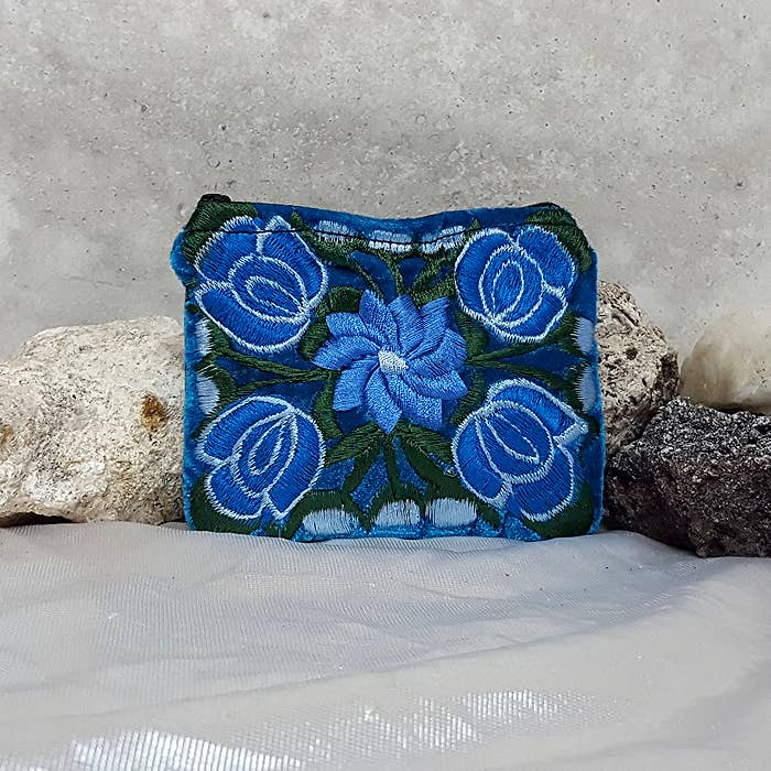 Embroidered Floral Velvet Coin Purse Pouch