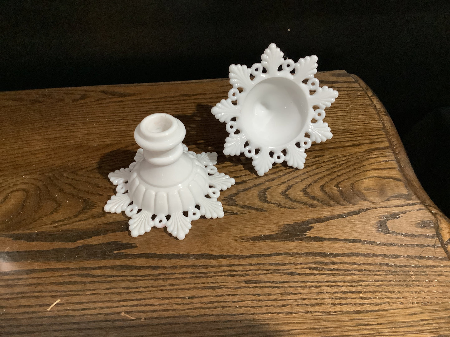Westmoreland Ring and Petal Milk Glass Candle Holders