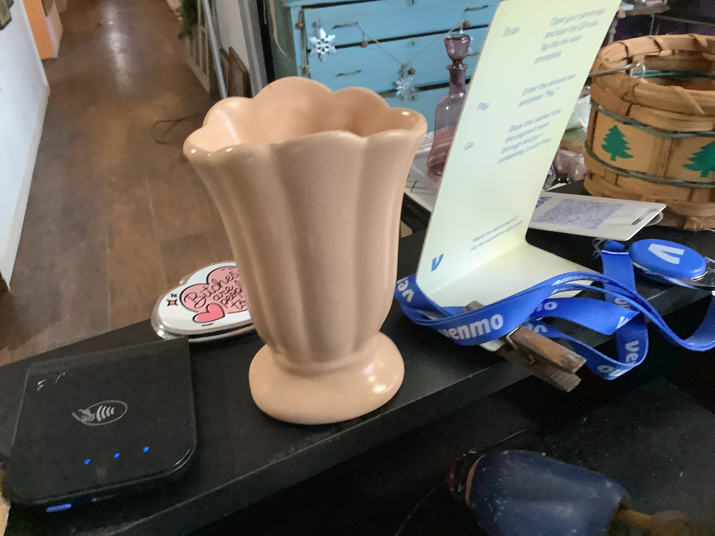 Vintage Salmon Scalloped Mini Vase