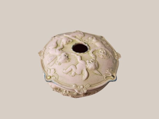 3 1/2" Two Piece Bisque Ceramic Victorian Hair Receiver - Germany