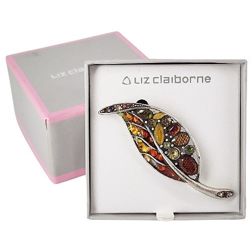 LIZ CLAIBORNE Rhinestone Leaf Brooch