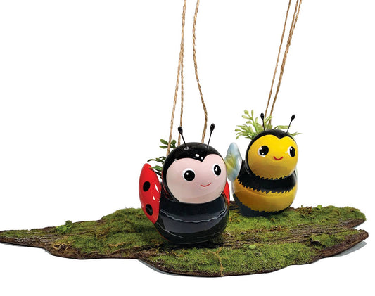 Mini Bee & Ladybug Hanging Planters