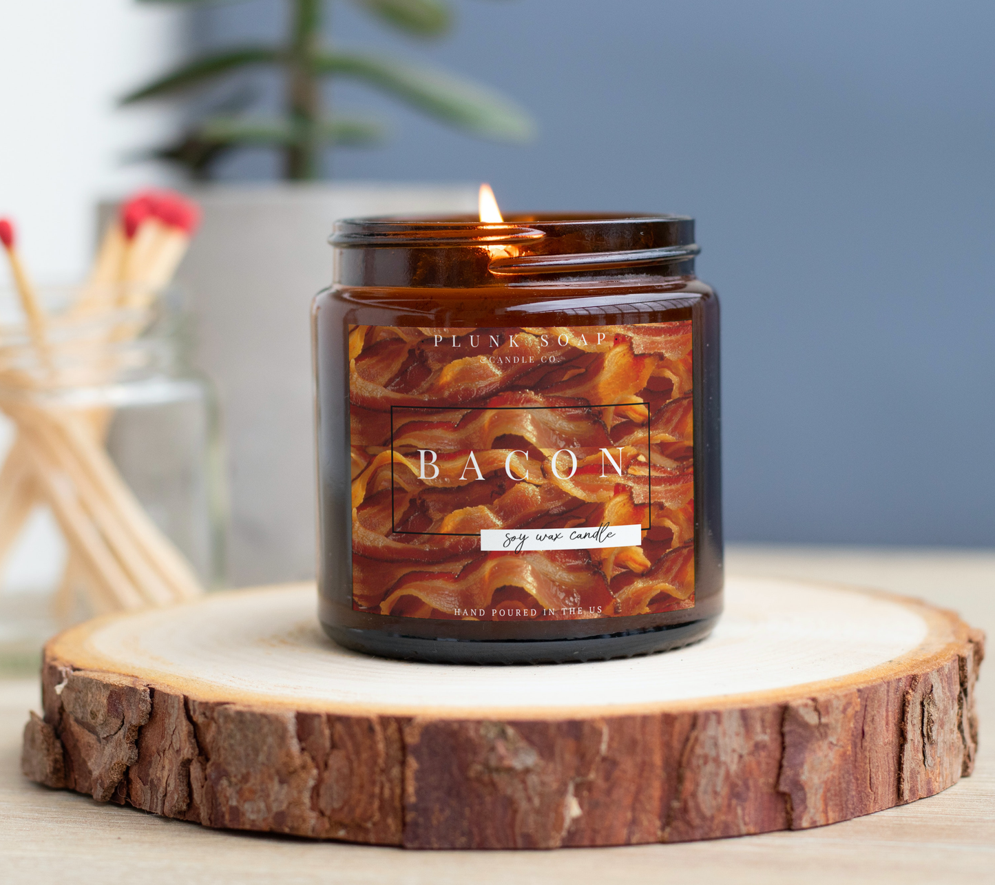 Bacon Scented Soy Candle: Sweet, Salty, Smokey 8 oz:  Gift